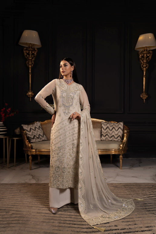 SIFA Valentino Embroidered Chiffon 3 Piece Suit - Hazel - Riwayat-e-khas