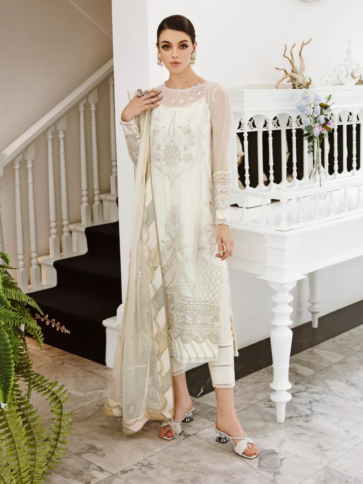 Saad Shaikh Ella Unstitched Embroidered Luxury Chiffon 3Pc Suit DSG-03 - Riwayat-e-khas