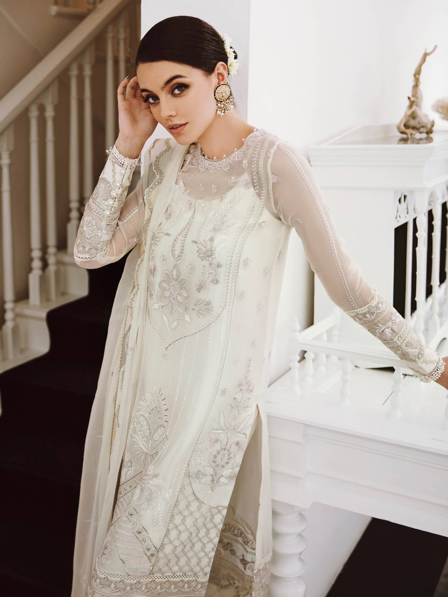 Saad Shaikh Ella Unstitched Embroidered Luxury Chiffon 3Pc Suit DSG-03 - Riwayat-e-khas