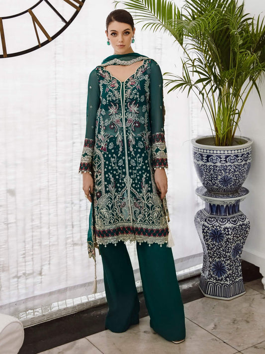 Saad Shaikh Ella Unstitched Embroidered Luxury Chiffon 3Pc Suit DSG-06 - Riwayat-e-khas