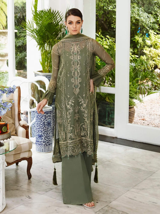 Saad Shaikh Ella Unstitched Embroidered Luxury Chiffon 3Pc Suit DSG-08 - Riwayat-e-khas