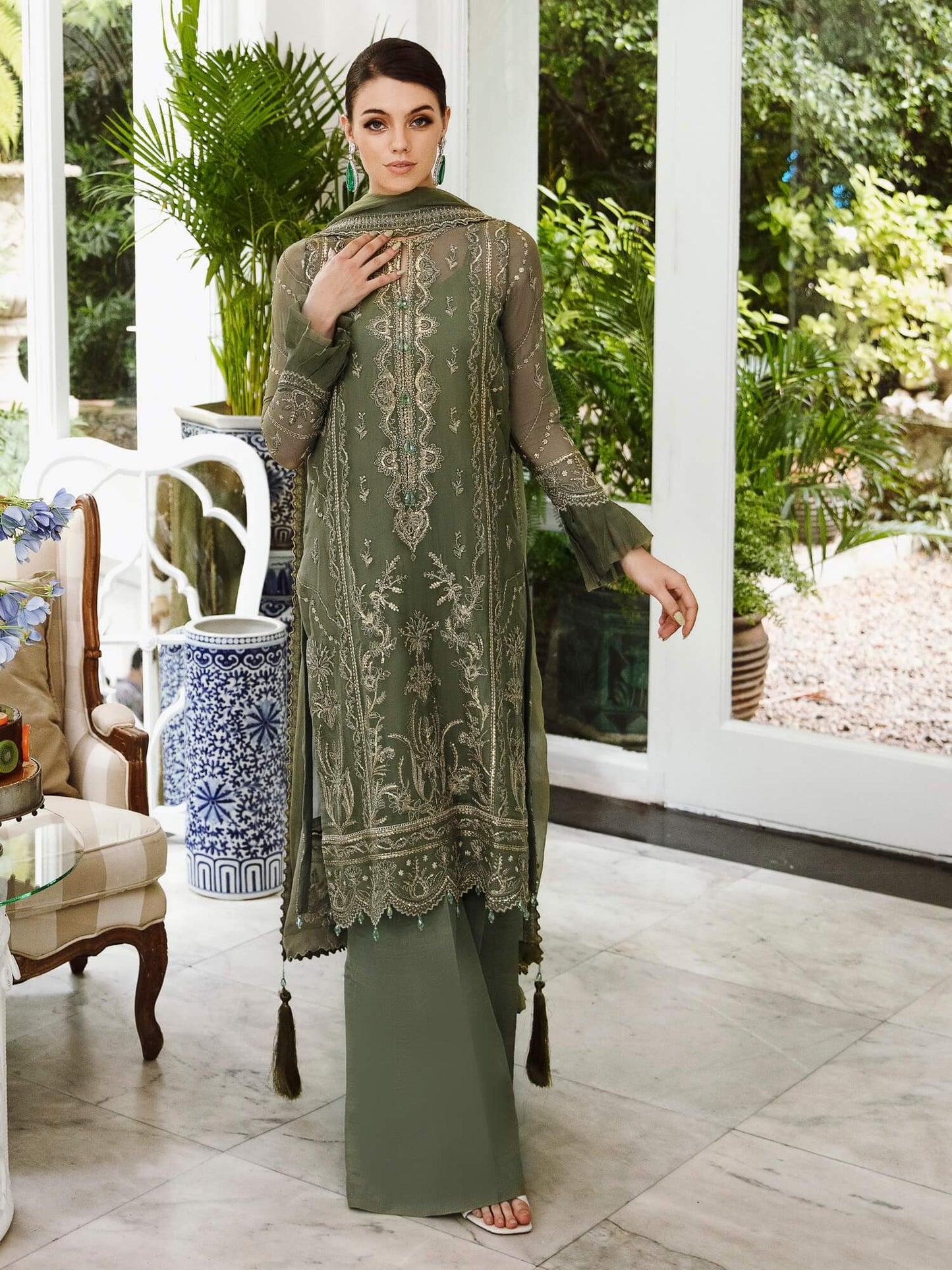 Saad Shaikh Ella Unstitched Embroidered Luxury Chiffon 3Pc Suit DSG-08 - Riwayat-e-khas