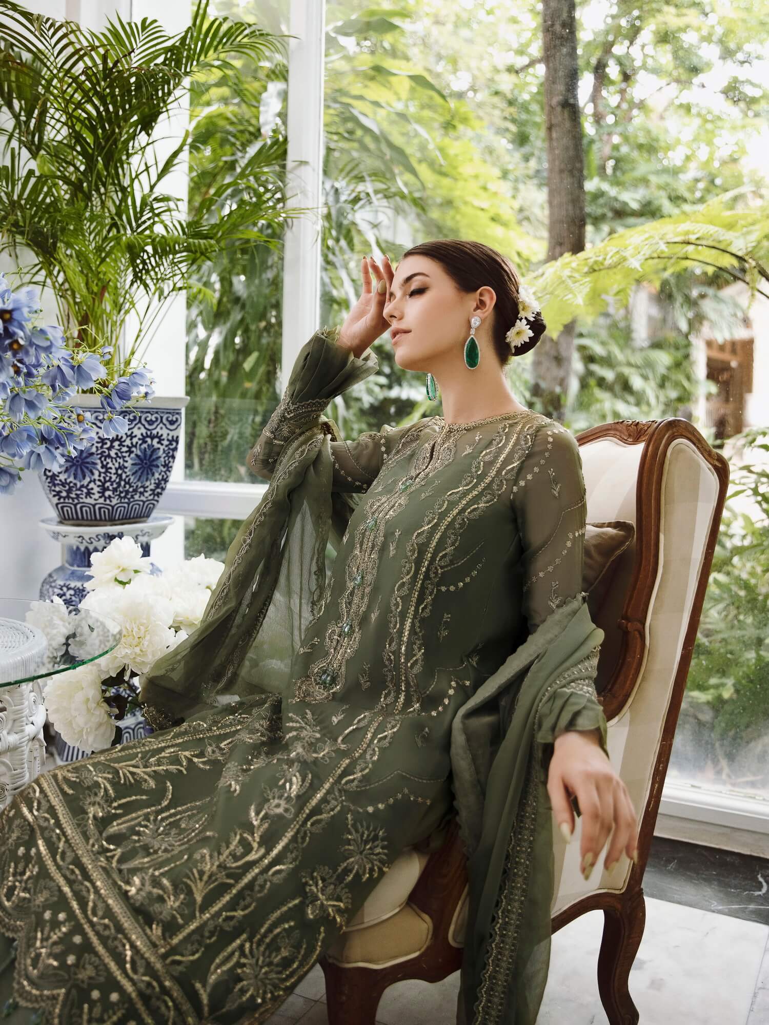 Saad Shaikh Ella Unstitched Embroidered Luxury Chiffon 3Pc Suit DSG-08 - Riwayat-e-khas