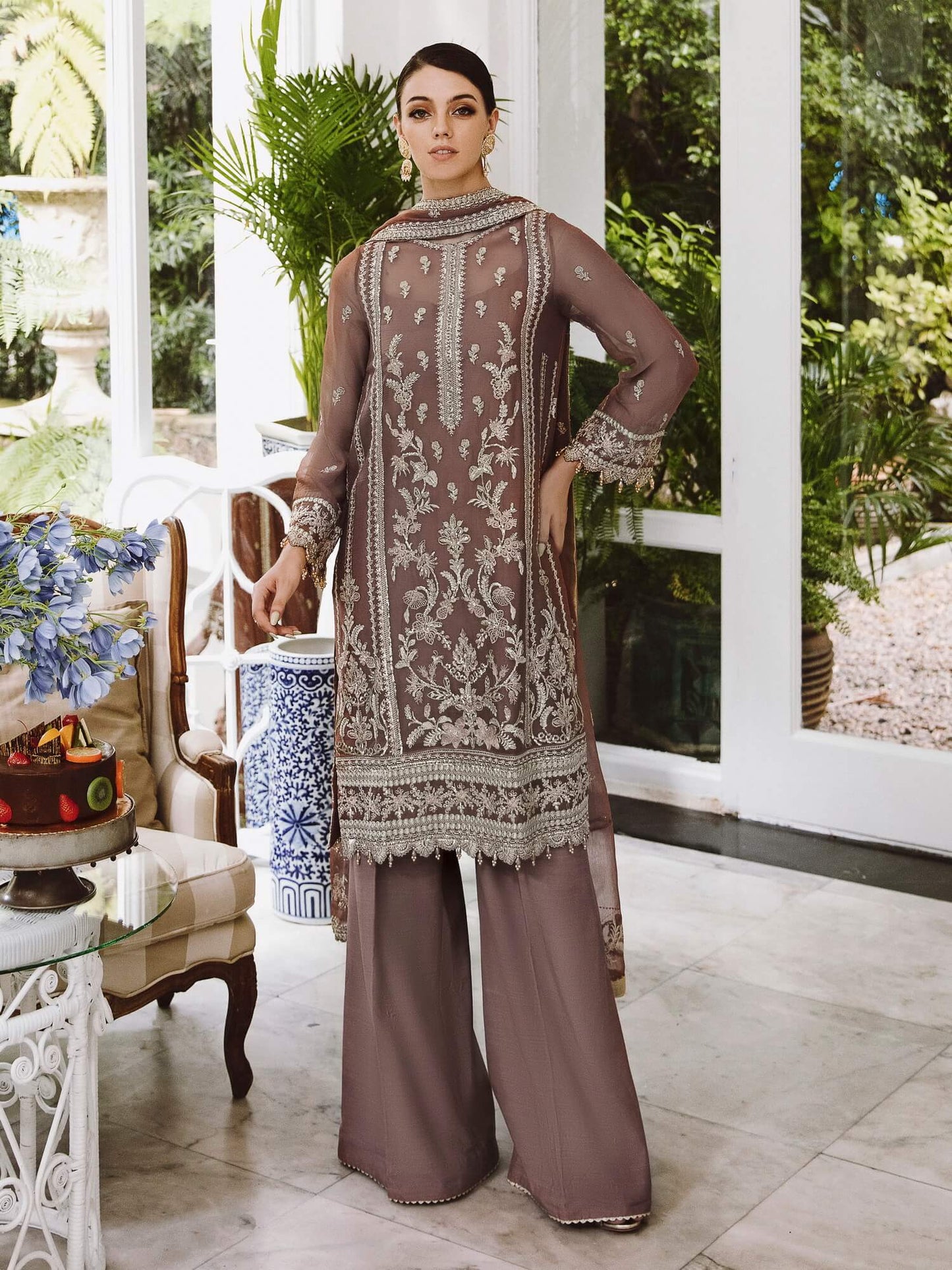 Saad Shaikh Ella Unstitched Embroidered Luxury Chiffon 3Pc Suit DSG-05 - Riwayat-e-khas