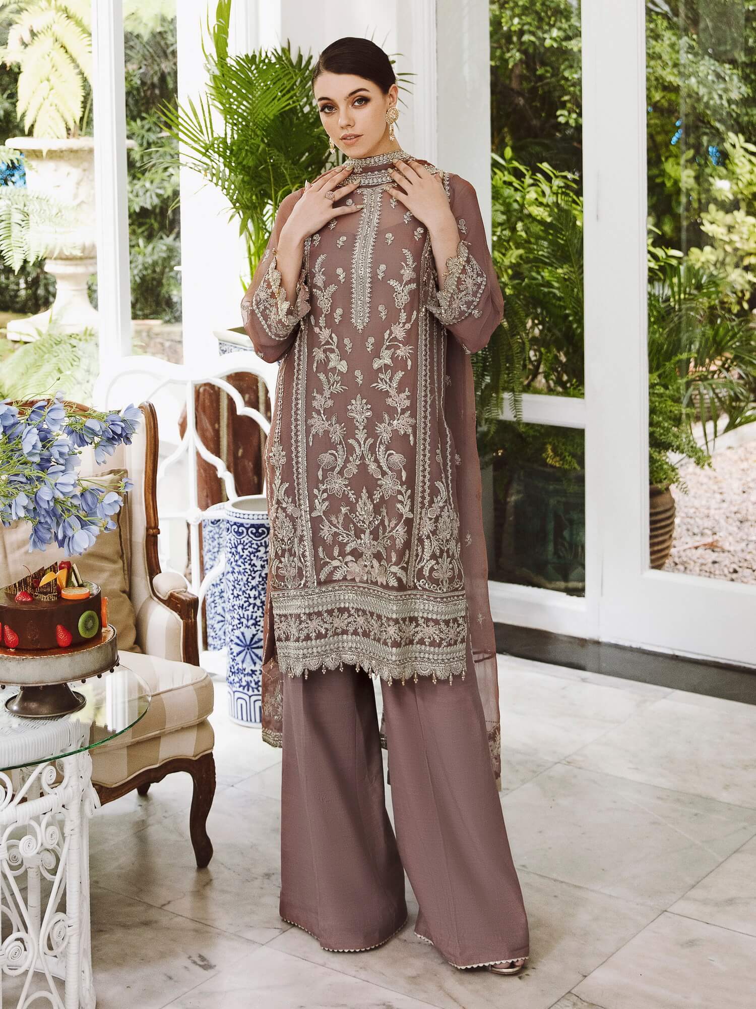 Saad Shaikh Ella Unstitched Embroidered Luxury Chiffon 3Pc Suit DSG-05 - Riwayat-e-khas