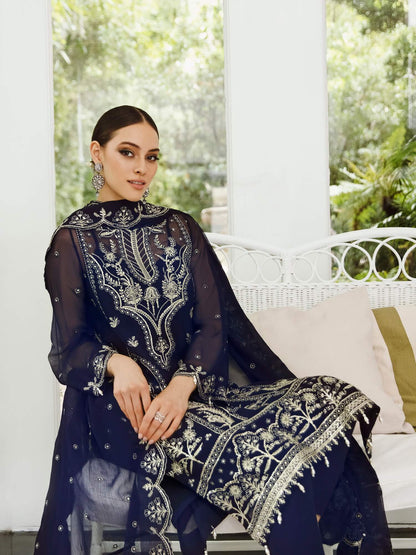 Saad Shaikh Ella Unstitched Embroidered Luxury Chiffon 3Pc Suit DSG-10 - Riwayat-e-khas