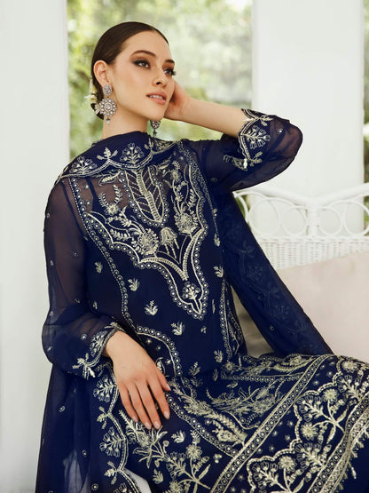 Saad Shaikh Ella Unstitched Embroidered Luxury Chiffon 3Pc Suit DSG-10 - Riwayat-e-khas