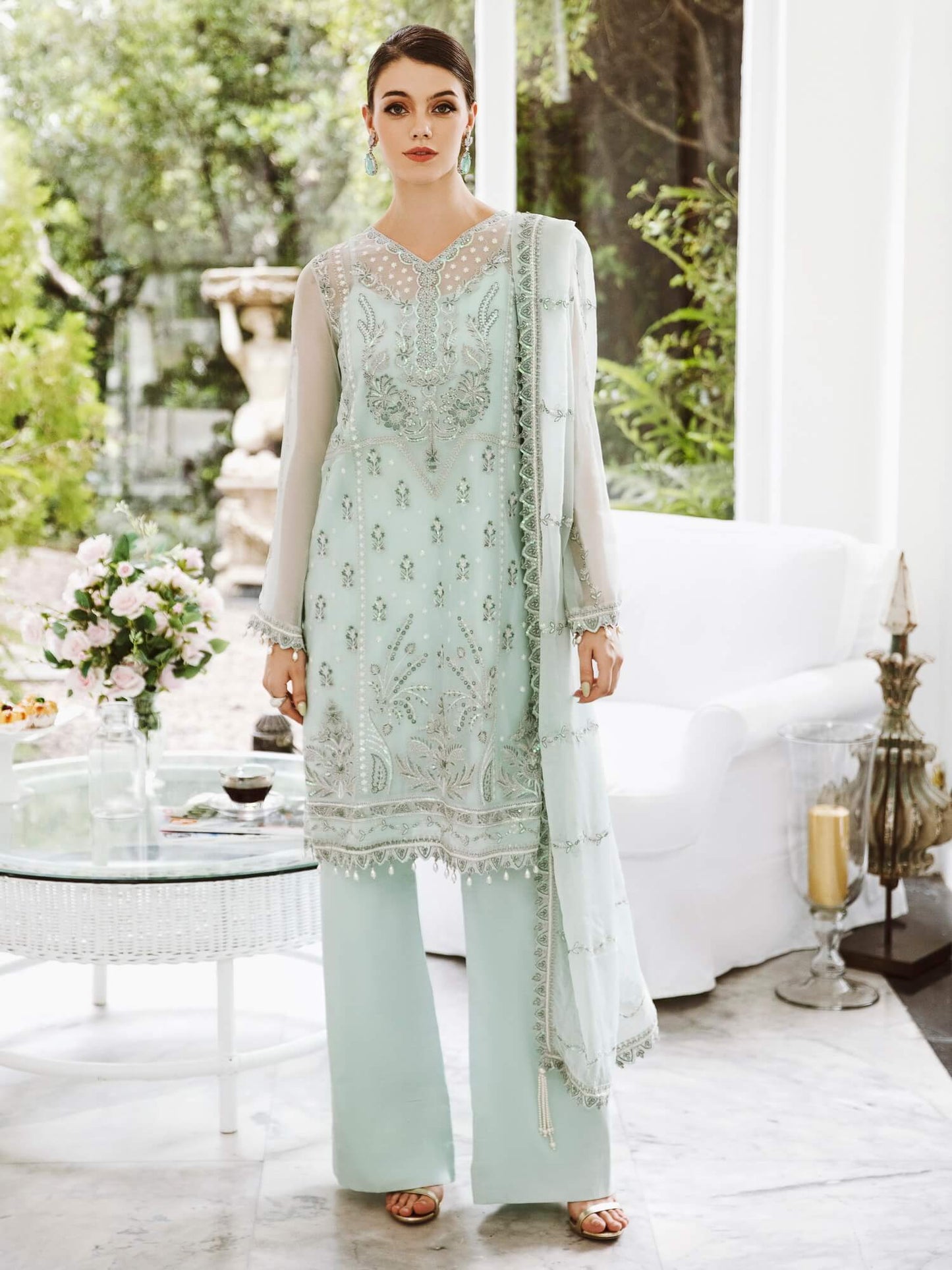 Saad Shaikh Ella Unstitched Embroidered Luxury Chiffon 3Pc Suit DSG-07 - Riwayat-e-khas