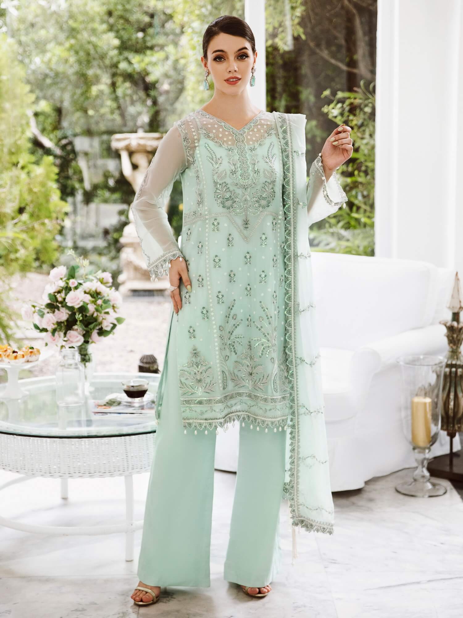 Saad Shaikh Ella Unstitched Embroidered Luxury Chiffon 3Pc Suit DSG-07 - Riwayat-e-khas