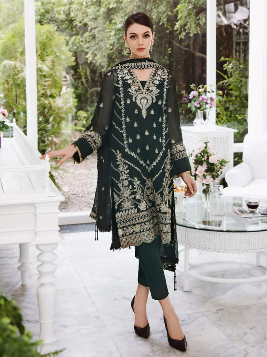 Saad Shaikh Ella Unstitched Embroidered Luxury Chiffon 3Pc Suit DSG-09 - Riwayat-e-khas