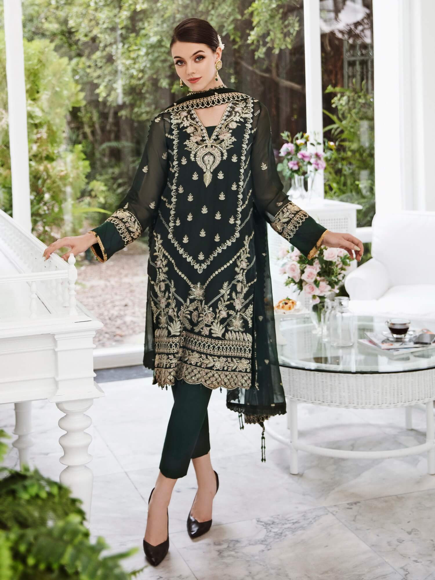 Saad Shaikh Ella Unstitched Embroidered Luxury Chiffon 3Pc Suit DSG-09 - Riwayat-e-khas