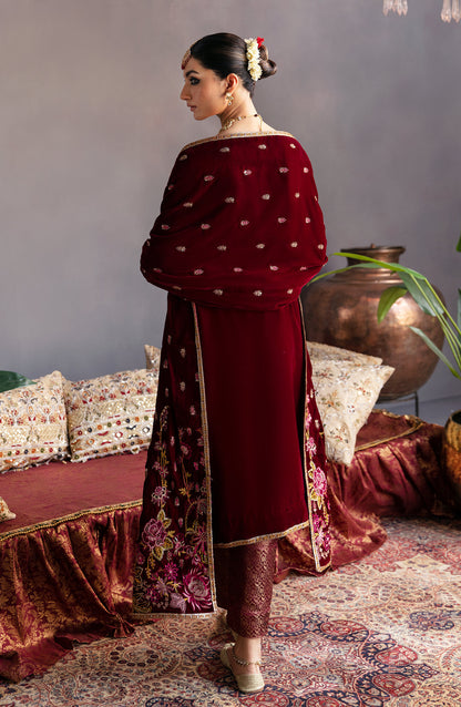 Emaan Adeel Makhmal Embroidered Velvet 3Pc Suit MK-02 ROSHANAY - Riwayat-e-khas