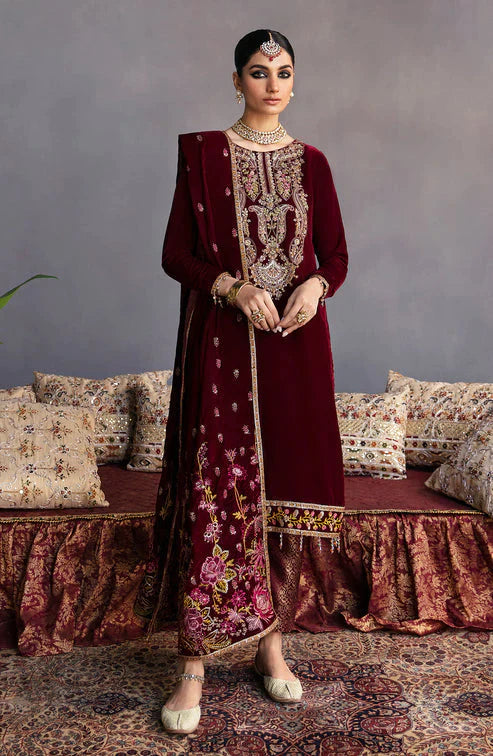 Emaan Adeel Makhmal Embroidered Velvet 3Pc Suit MK-02 ROSHANAY - Riwayat-e-khas