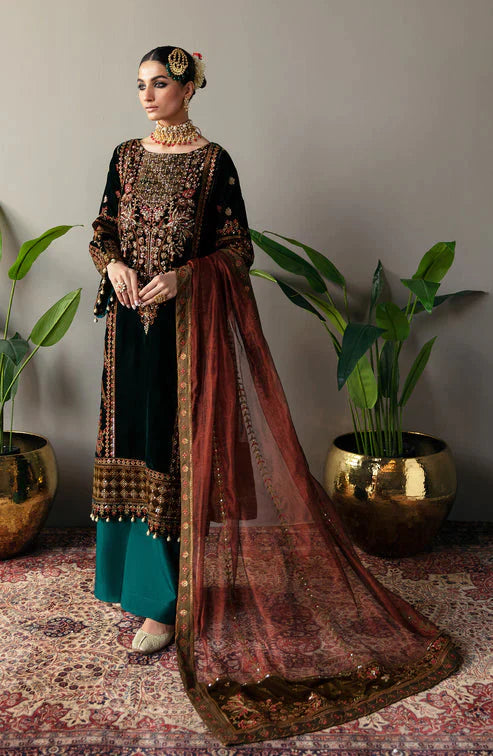 Emaan Adeel Makhmal Embroidered Velvet 3Pc Suit MK-06 VERSHA - Riwayat-e-khas