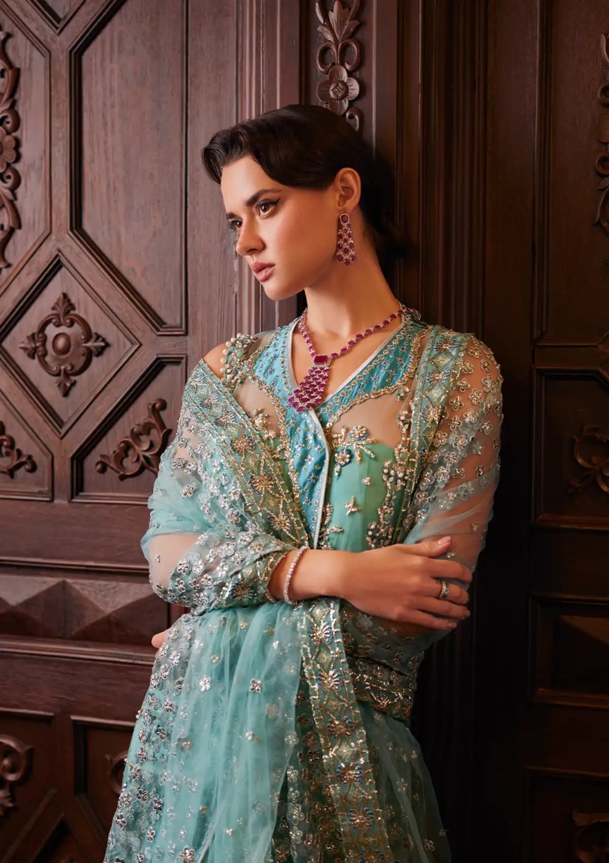 Mushq Stardust Embroidered Net Unstitched 3Pc Suit MN23-03 Astrum - Riwayat-e-khas