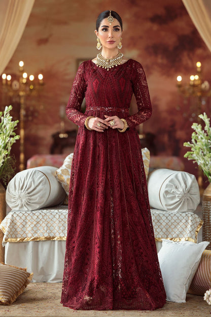 Motifz-2776-MAROON EMBROIDERED SILK NET FABRIC - Riwayat-e-khas