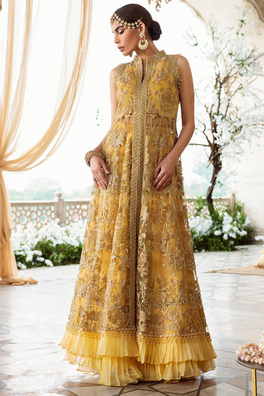 Motifz-2780-YELLOW EMBROIDERED SILK NET FABRIC - Riwayat-e-khas