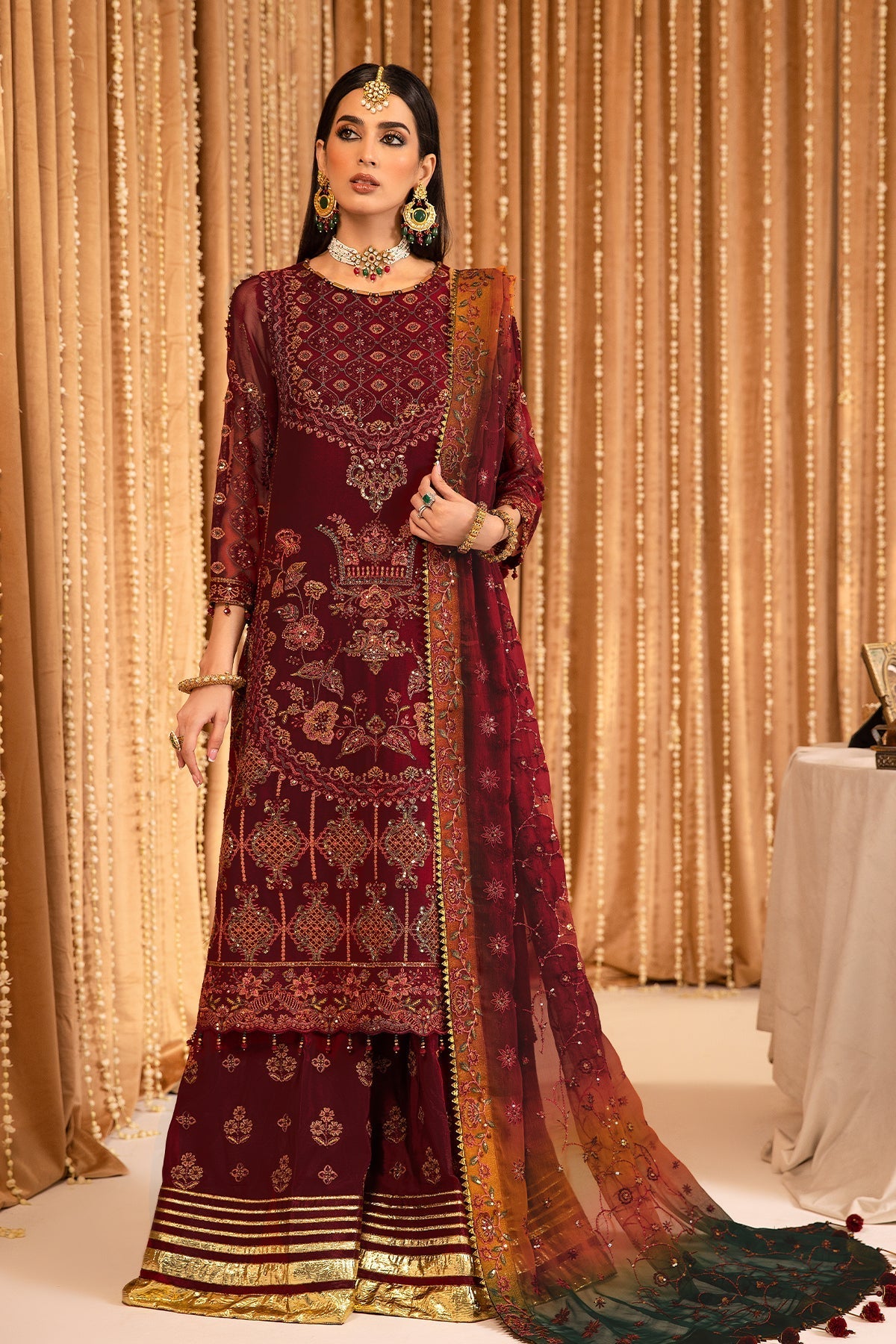 ALIZEH-Roheen - V16D01 Embroidered Chiffon Maroon