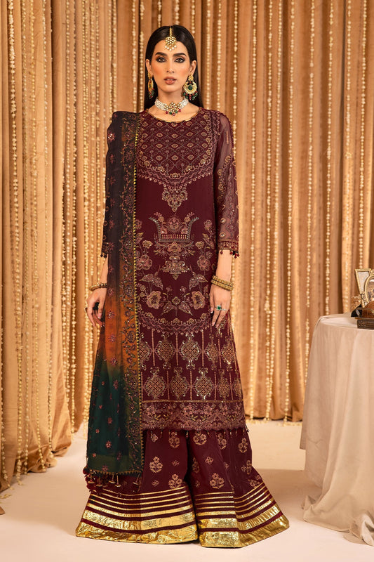 ALIZEH-Roheen - V16D01 Embroidered Chiffon Maroon