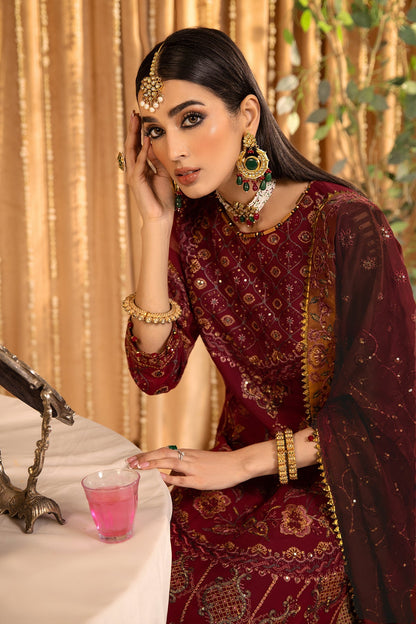 ALIZEH-Roheen - V16D01 Embroidered Chiffon Maroon