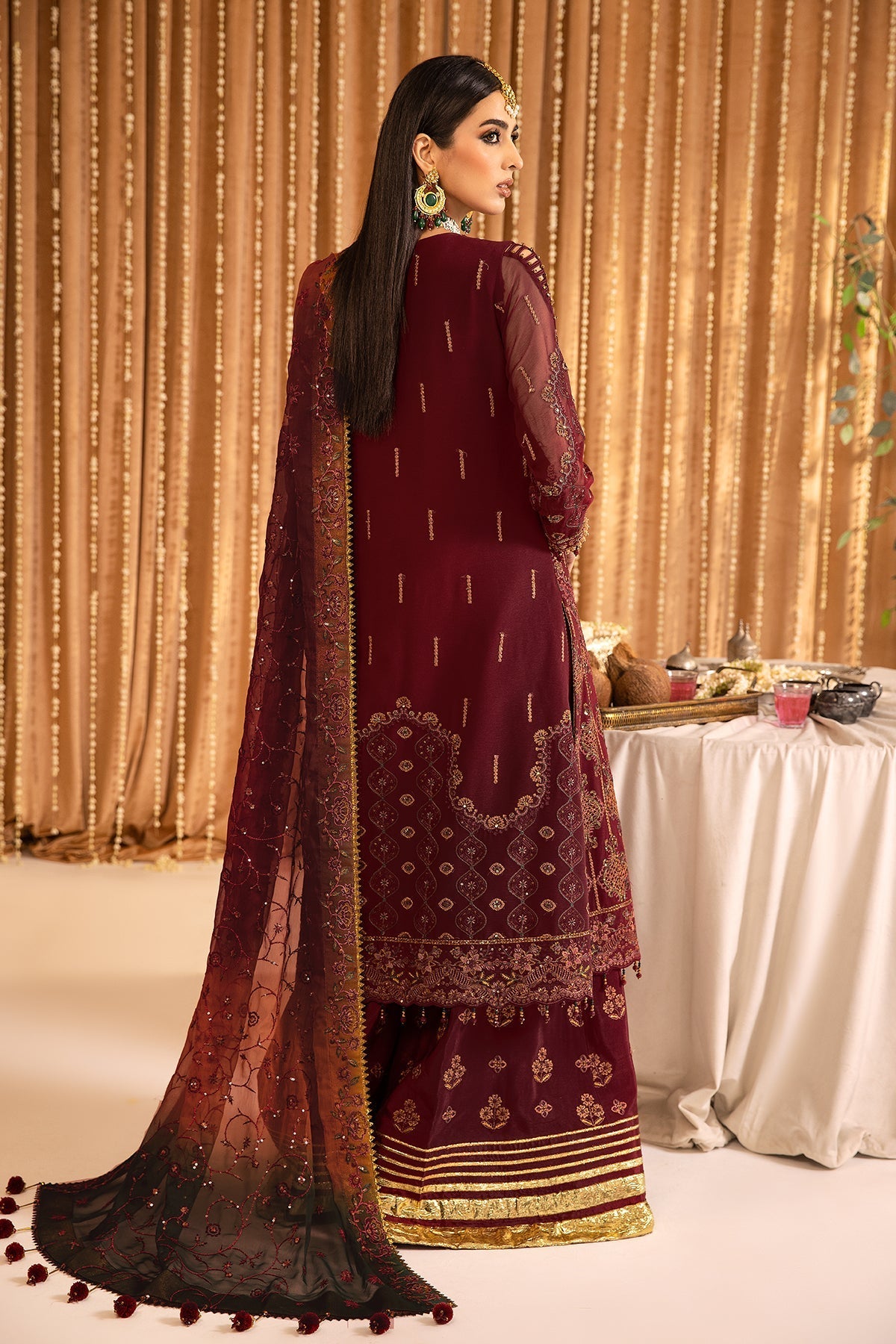 ALIZEH-Roheen - V16D01 Embroidered Chiffon Maroon