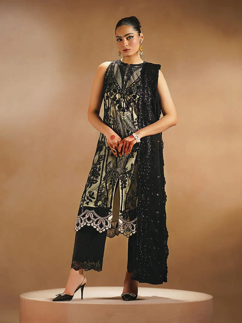 Nayab by Myeesha Embroidered Net Unstitched 3Pc Suit MF23-06 Siyaah - Riwayat-e-khas