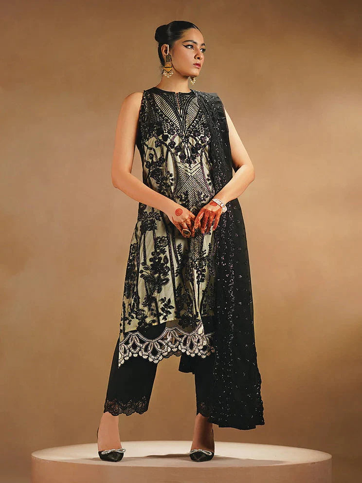 Nayab by Myeesha Embroidered Net Unstitched 3Pc Suit MF23-06 Siyaah - Riwayat-e-khas