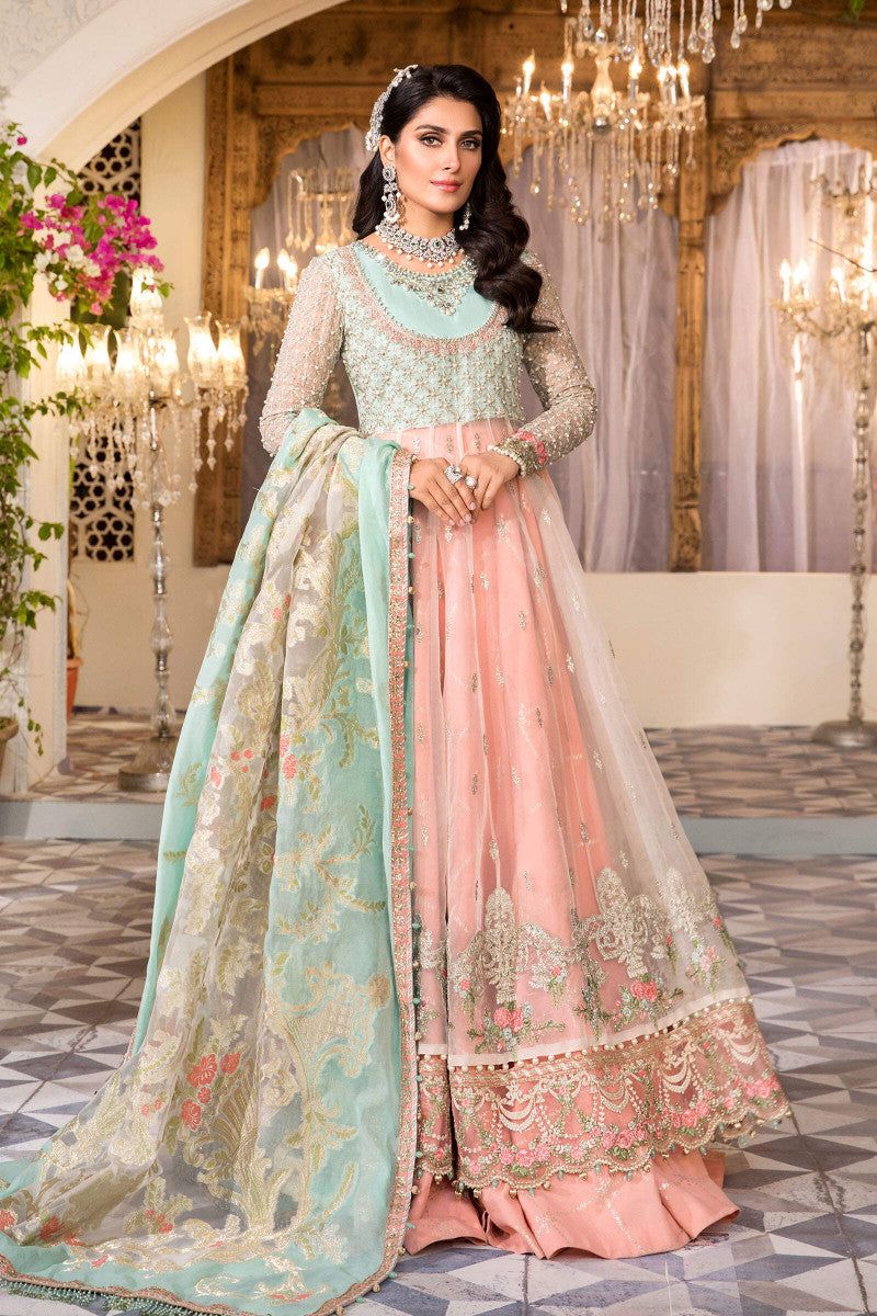 Pearl White, Peach and Aqua BD-2408 - Riwayat-e-khas