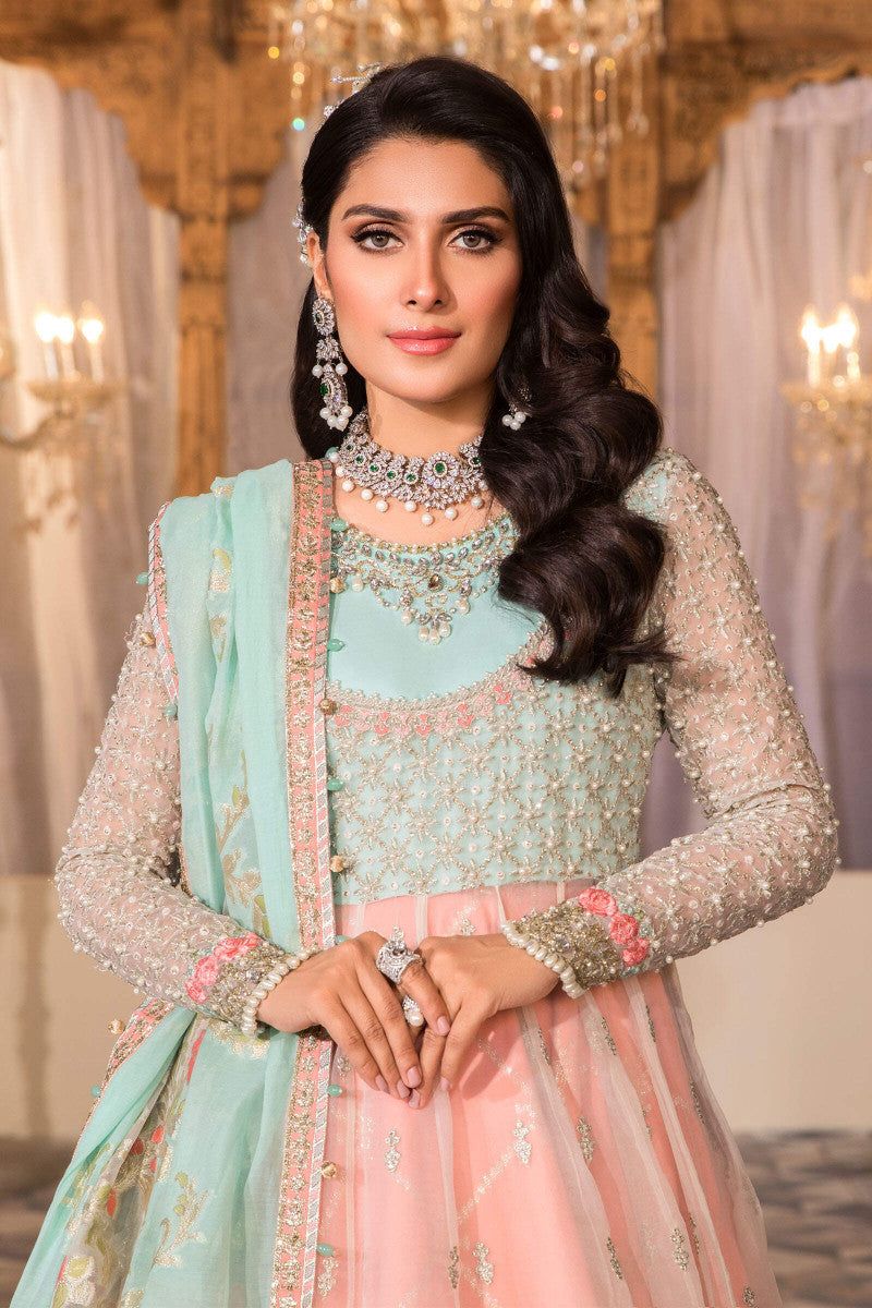 Pearl White, Peach and Aqua BD-2408 - Riwayat-e-khas