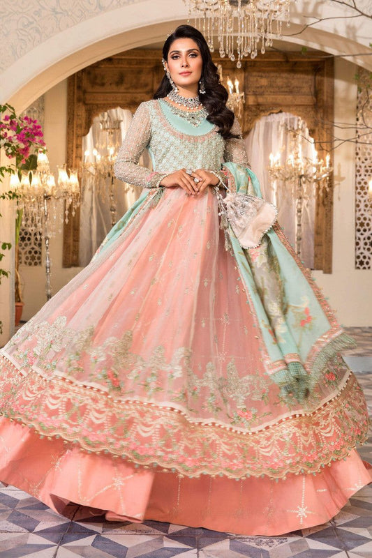 Pearl White, Peach and Aqua BD-2408 - Riwayat-e-khas