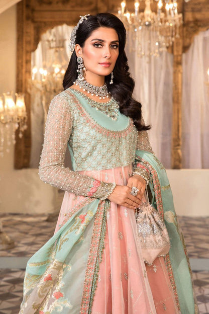 Pearl White, Peach and Aqua BD-2408 - Riwayat-e-khas