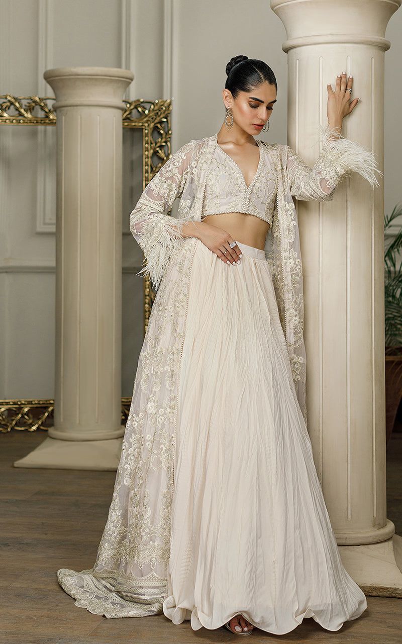 Net Embroidered Jacket with Skirt - Riwayat-e-khas