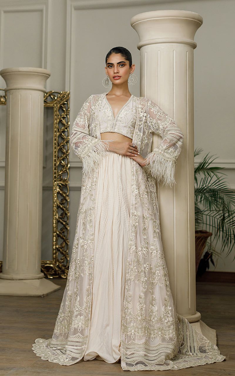 Net Embroidered Jacket with Skirt - Riwayat-e-khas