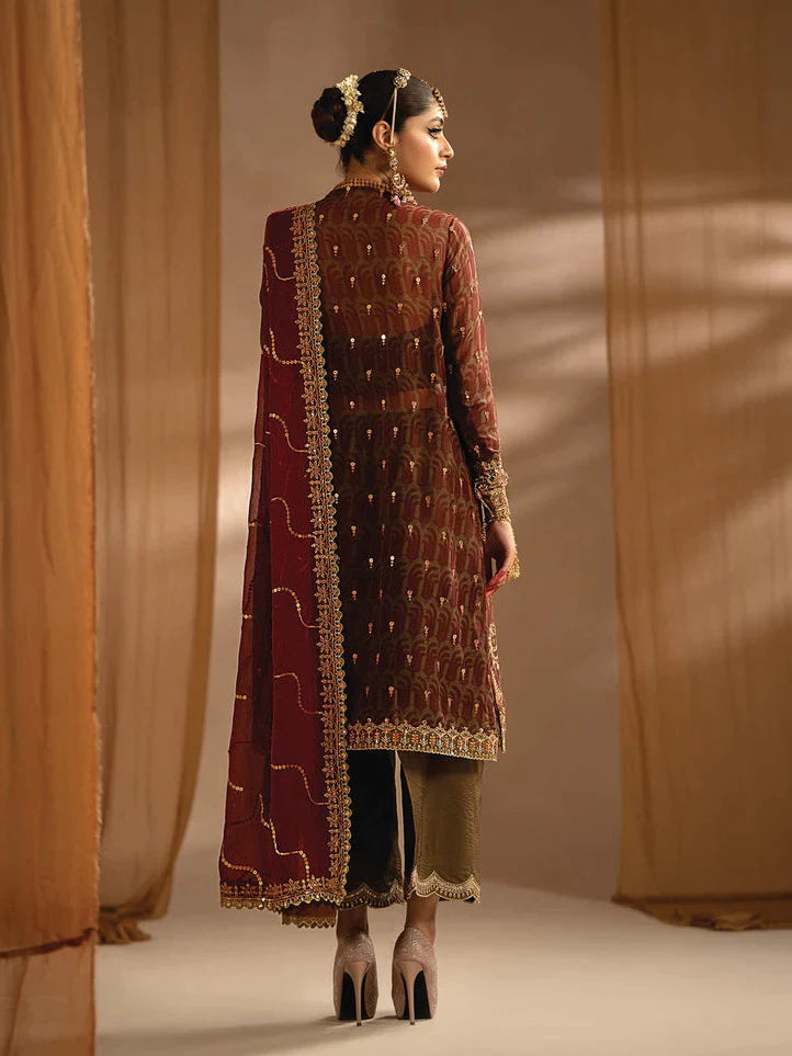 Nayab by Myeesha Embroidered Chiffon Unstitched 3Pc Suit MF23-01 Yaqoot - Riwayat-e-khas