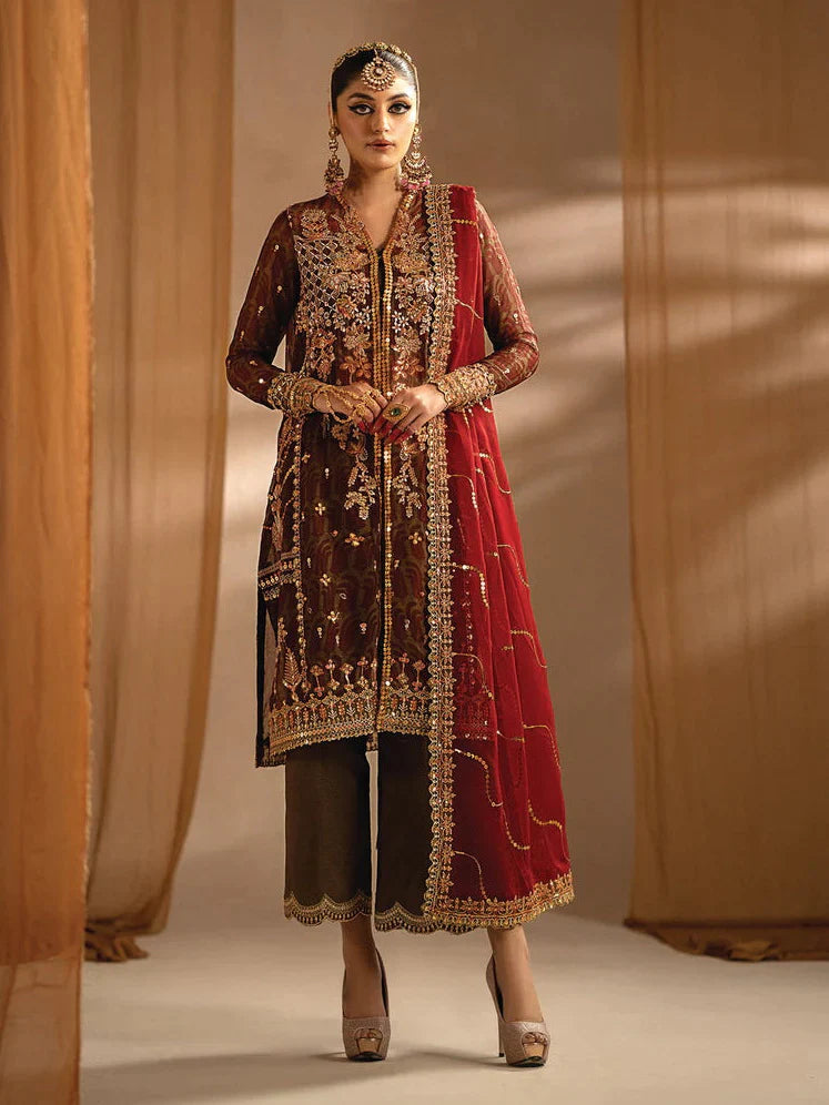 Nayab by Myeesha Embroidered Chiffon Unstitched 3Pc Suit MF23-01 Yaqoot - Riwayat-e-khas